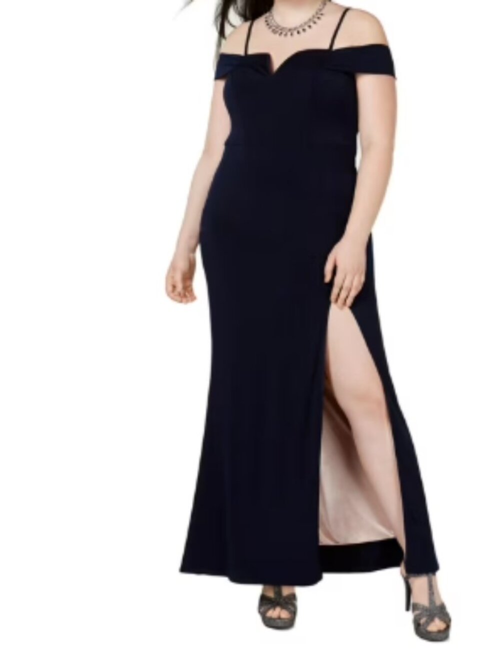 City Studio 18W Black Off-the-Shoulder High Slit Formal Evening Gown